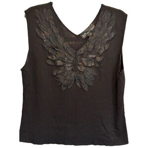 AD Originals Size XL Black Sleeveless Shell Top w/Applique & Beads at Neck